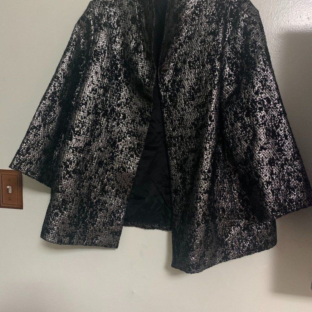 Jones New York‎ Black Silver Open Front Jacket S XL